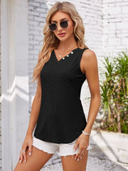 Eyelet Decorative Button V-Neck Tank - Cute Little Wish