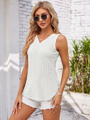 Eyelet Decorative Button V-Neck Tank - Cute Little Wish