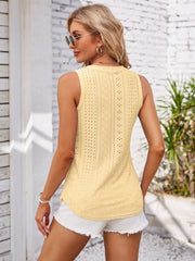 Eyelet Decorative Button V-Neck Tank - Cute Little Wish