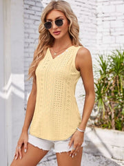 Eyelet Decorative Button V-Neck Tank - Cute Little Wish