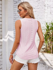 Eyelet Decorative Button V-Neck Tank - Cute Little Wish