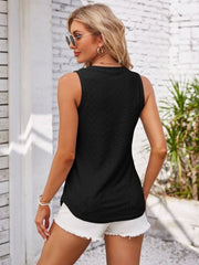 Eyelet Decorative Button V-Neck Tank - Cute Little Wish