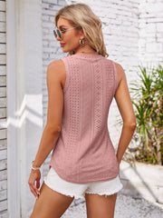 Eyelet Decorative Button V-Neck Tank - Cute Little Wish