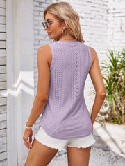 Eyelet Decorative Button V-Neck Tank - Cute Little Wish