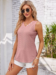 Eyelet Decorative Button V-Neck Tank - Cute Little Wish