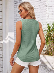 Eyelet Decorative Button V-Neck Tank - Cute Little Wish