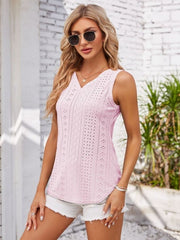 Eyelet Decorative Button V-Neck Tank - Cute Little Wish