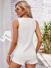 Eyelet Decorative Button V-Neck Tank - Cute Little Wish