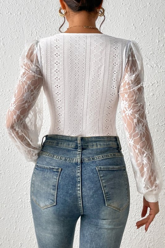 Eyelet Lace Detail Bodysuit - Cute Little Wish