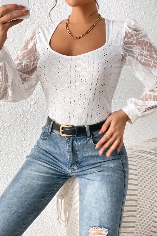 Eyelet Lace Detail Bodysuit - Cute Little Wish