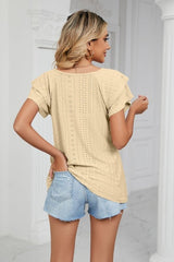 Eyelet Layered Flutter Sleeve V-Neck Knit Top - Cute Little Wish