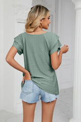 Eyelet Layered Flutter Sleeve V-Neck Knit Top - Cute Little Wish