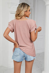 Eyelet Layered Flutter Sleeve V-Neck Knit Top - Cute Little Wish