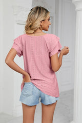 Eyelet Layered Flutter Sleeve V-Neck Knit Top - Cute Little Wish