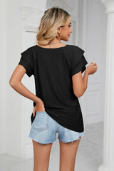 Eyelet Layered Flutter Sleeve V-Neck Knit Top - Cute Little Wish