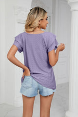 Eyelet Layered Flutter Sleeve V-Neck Knit Top - Cute Little Wish