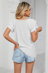 Eyelet Layered Flutter Sleeve V-Neck Knit Top - Cute Little Wish