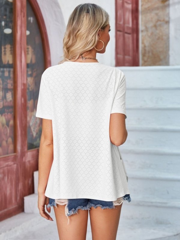 Eyelet Open Front Short Sleeve Cover Up - Cute Little Wish