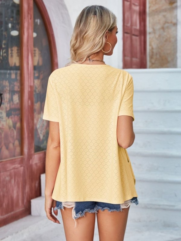 Eyelet Open Front Short Sleeve Cover Up - Cute Little Wish