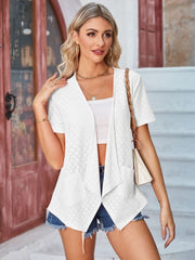 Eyelet Open Front Short Sleeve Cover Up - Cute Little Wish