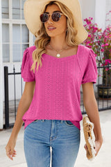 Eyelet Puff Sleeve T-Shirt - Cute Little Wish