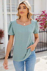 Eyelet Puff Sleeve T-Shirt - Cute Little Wish