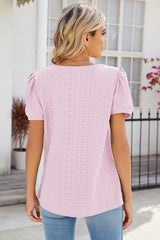 Eyelet Puff Sleeve T-Shirt - Cute Little Wish