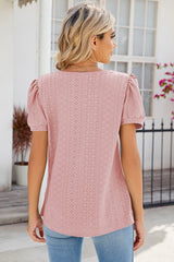 Eyelet Puff Sleeve T-Shirt - Cute Little Wish