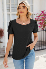 Eyelet Puff Sleeve T-Shirt - Cute Little Wish