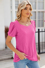 Eyelet Puff Sleeve T-Shirt - Cute Little Wish