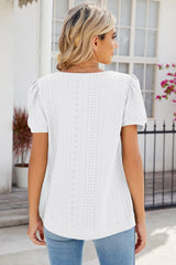 Eyelet Puff Sleeve T-Shirt - Cute Little Wish