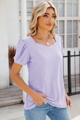 Eyelet Puff Sleeve T-Shirt - Cute Little Wish