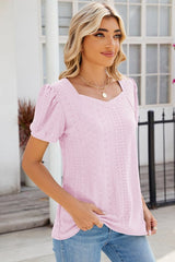 Eyelet Puff Sleeve T-Shirt - Cute Little Wish