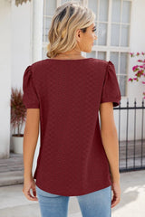 Eyelet Puff Sleeve T-Shirt - Cute Little Wish