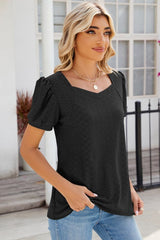 Eyelet Puff Sleeve T-Shirt - Cute Little Wish