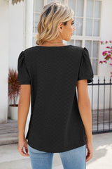 Eyelet Puff Sleeve T-Shirt - Cute Little Wish