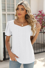 Eyelet Puff Sleeve T-Shirt - Cute Little Wish