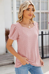 Eyelet Puff Sleeve T-Shirt - Cute Little Wish