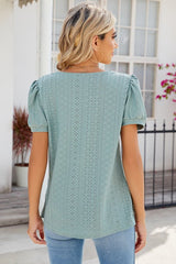 Eyelet Puff Sleeve T-Shirt - Cute Little Wish