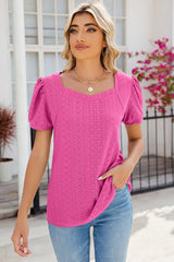 Eyelet Puff Sleeve T-Shirt - Cute Little Wish