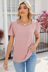 Eyelet Puff Sleeve T-Shirt - Cute Little Wish