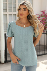 Eyelet Puff Sleeve T-Shirt - Cute Little Wish