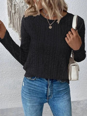 Eyelet Round Neck Long Sleeve Blouse - Cute Little Wish