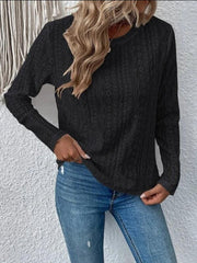 Eyelet Round Neck Long Sleeve Blouse - Cute Little Wish