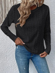 Eyelet Round Neck Long Sleeve Blouse - Cute Little Wish