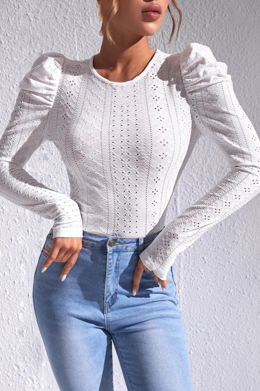 Eyelet Round Neck Top - Cute Little Wish