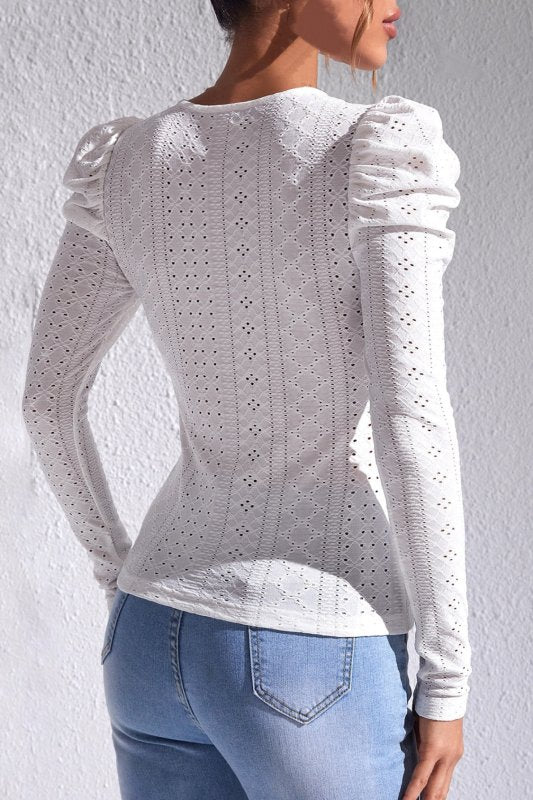 Eyelet Round Neck Top - Cute Little Wish