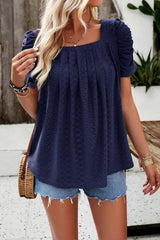 Eyelet Square Neck Puff Sleeve T-Shirt - Cute Little Wish