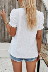 Eyelet Square Neck Puff Sleeve T-Shirt - Cute Little Wish