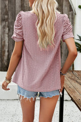 Eyelet Square Neck Puff Sleeve T-Shirt - Cute Little Wish